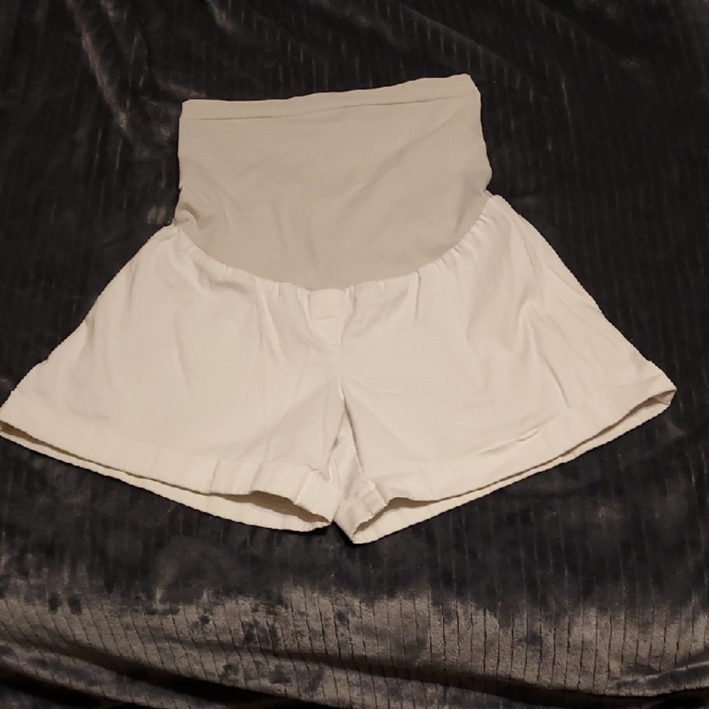 High-Waisted Motherhood Maternity White(ish) Maternity Shorts - Picture 1 of 4